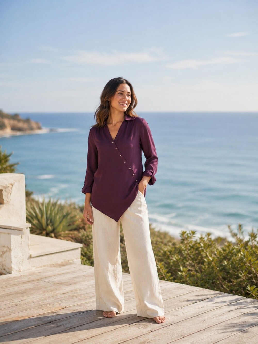 Soft Surroundings asymmetrical washed tencel long sleeve tunic